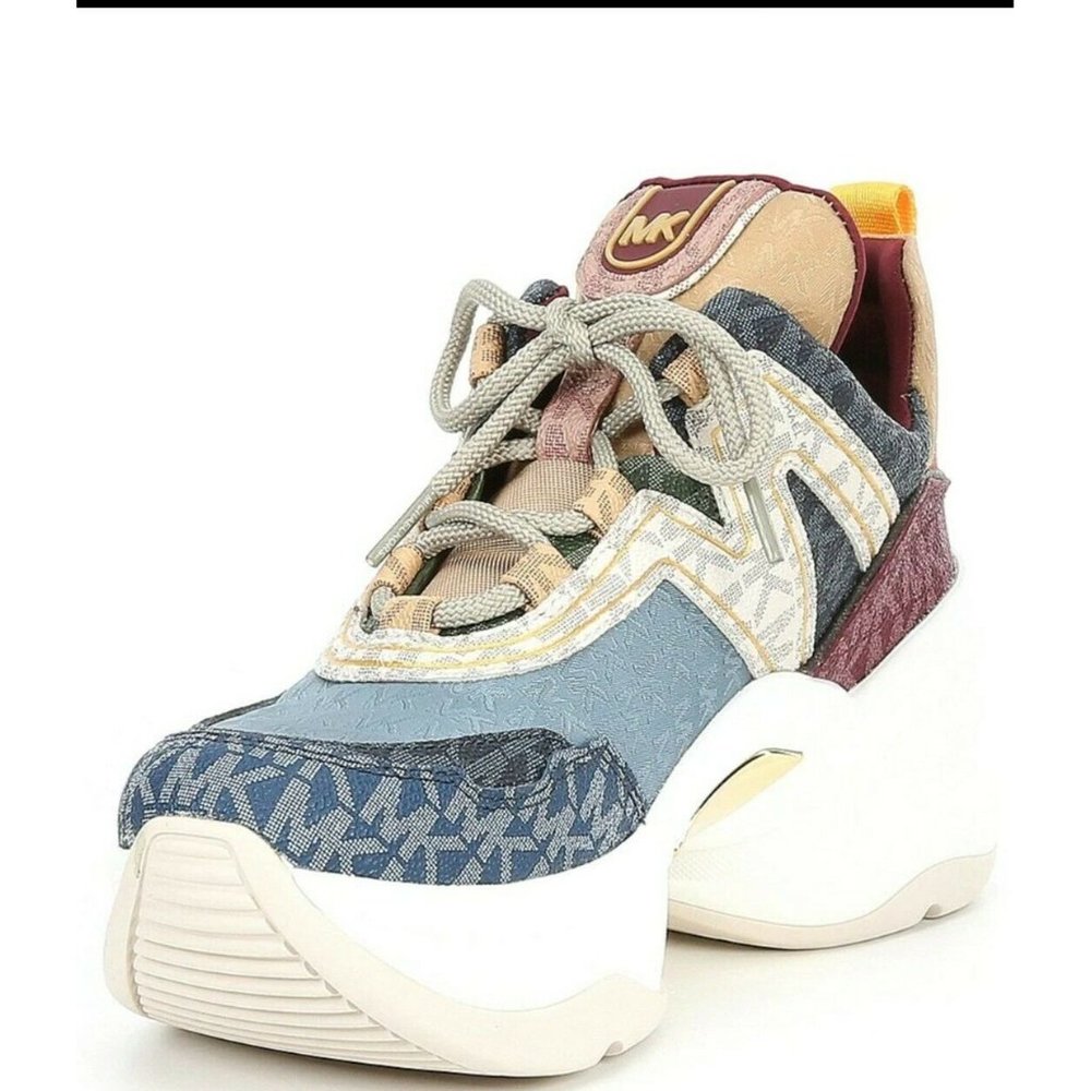 New Michael Kors Women's Olympia Sig Semi Lux Trainer Sneakers Multi - Picture 3 of 5